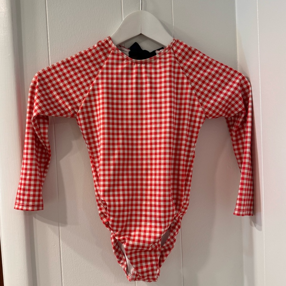 Minnow Girls One-piece, Red Gingham print 5-6T